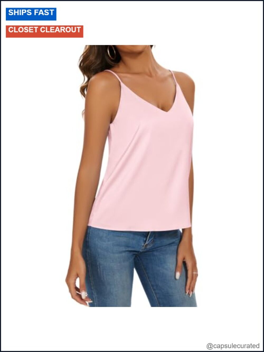 Silky V-Neck Camisole Tank Top Sleeveless Loose Fit Blouse - Picture 4 of 6